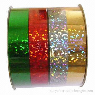 PP gift ribbon spool, multi-colors of holographic and metallic foil